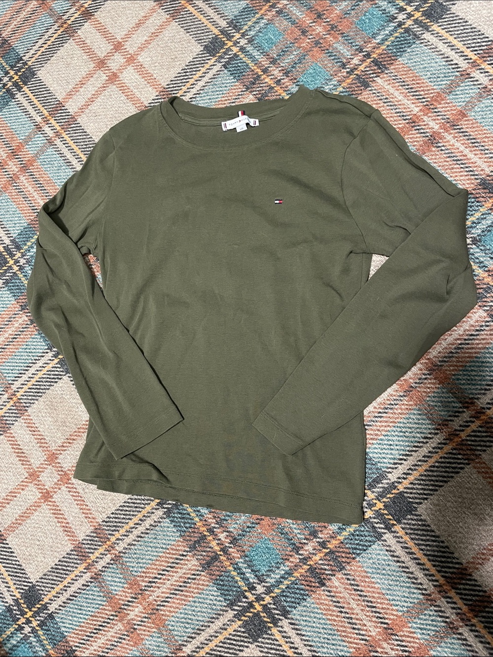 Tommy Hilfiger Olive Long Sleeve Crewneck Top